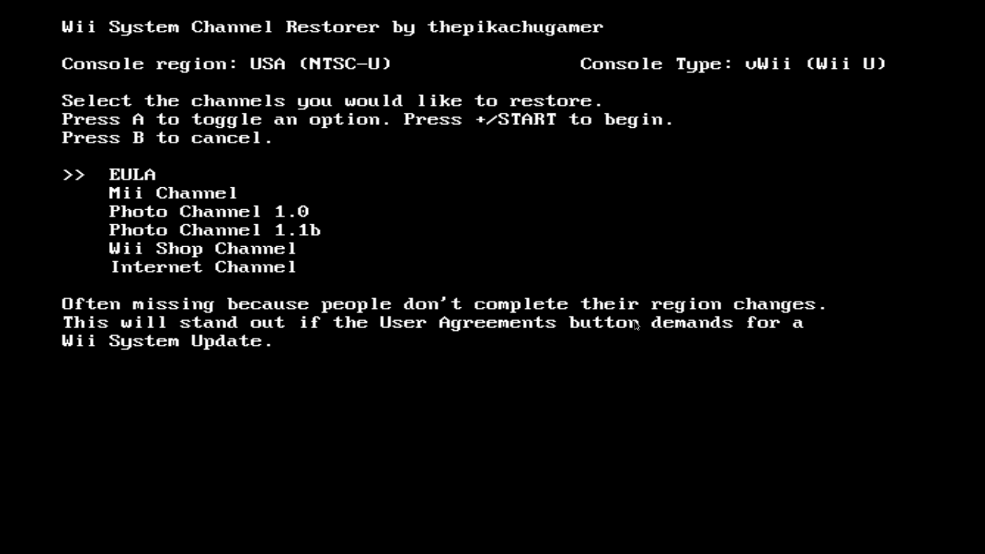 Restorer main menu
