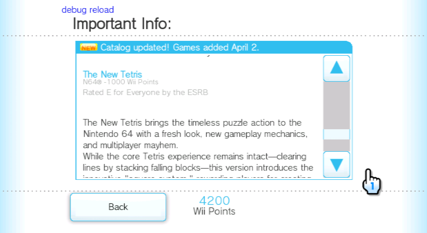 Indivdual WiiMart Wednesday page, showing what titles have been added