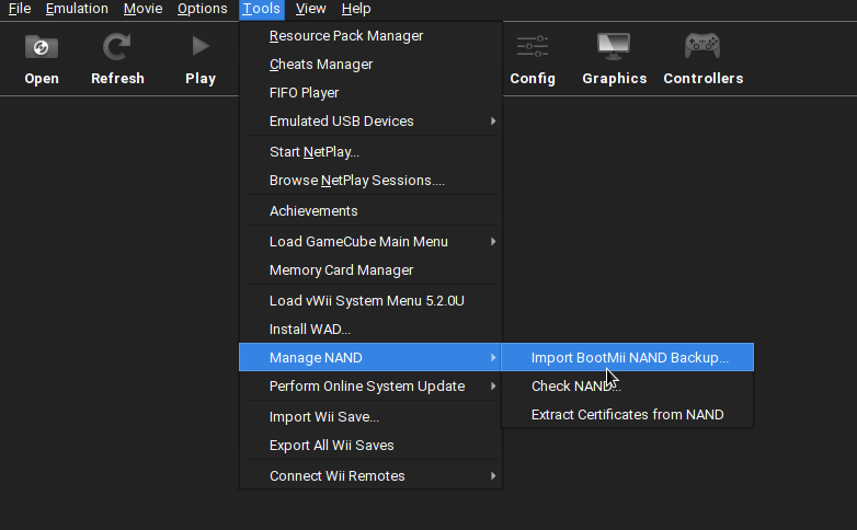 Hover menus to import a NAND